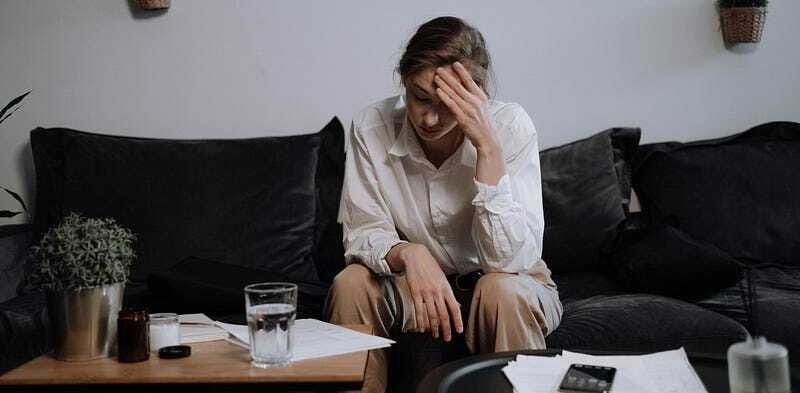 Burned out person working late