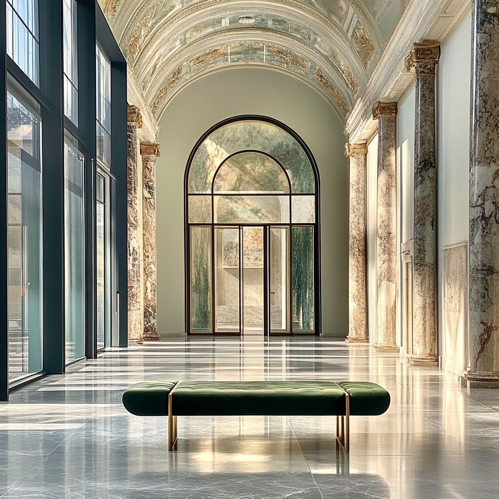 Reflection bench inside a gallery hall of The Thread