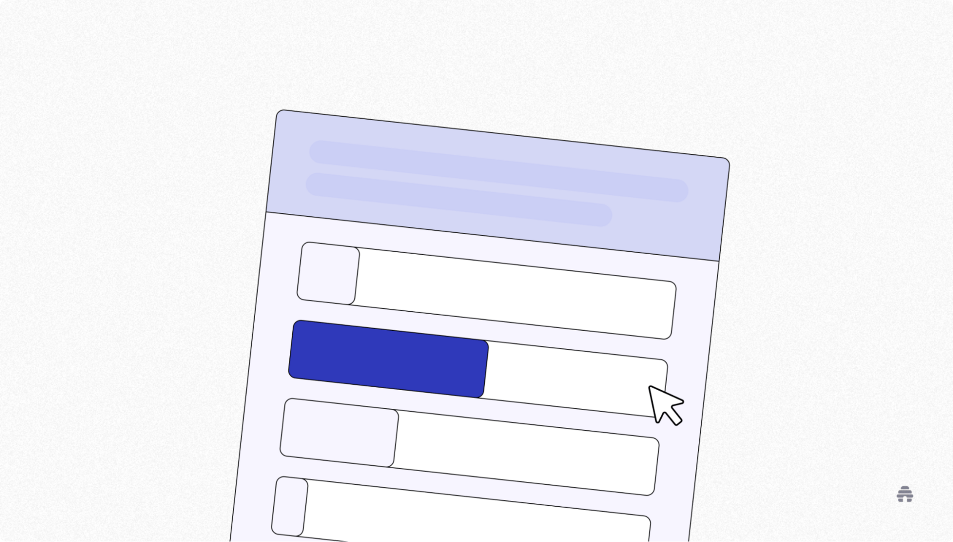 beehiiv illustration showing a cursor clicking on a highlighted form field within a newsletter layout, representing subscriber signup or content customization.