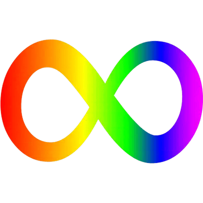 Um símbolo de infinito com cores do arco-íris representando a neurodiversidade.
