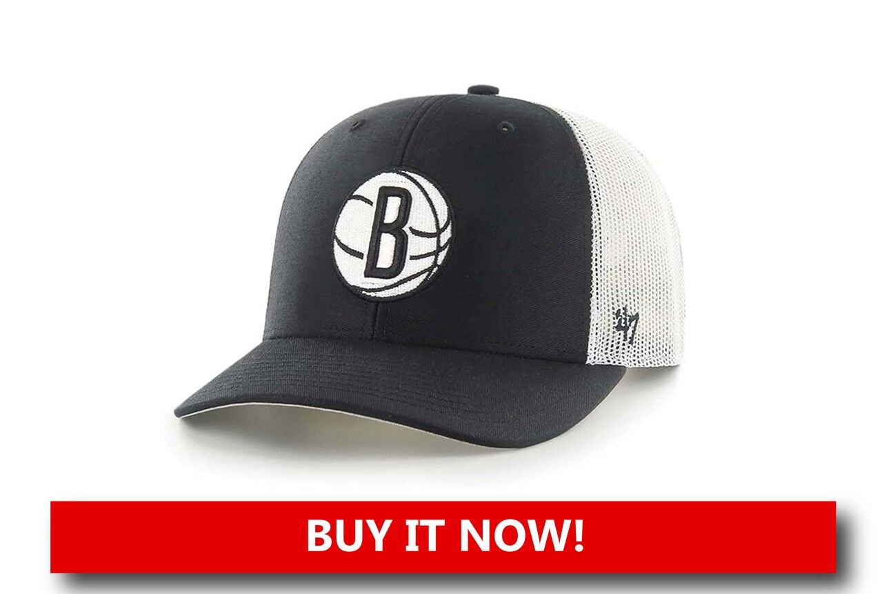 Nets Streetwear-Inspired Trucker Hat Alt text: "Brooklyn Nets streetwear-inspired trucker hat with mesh backing, snap closure, and embroidered team patch."