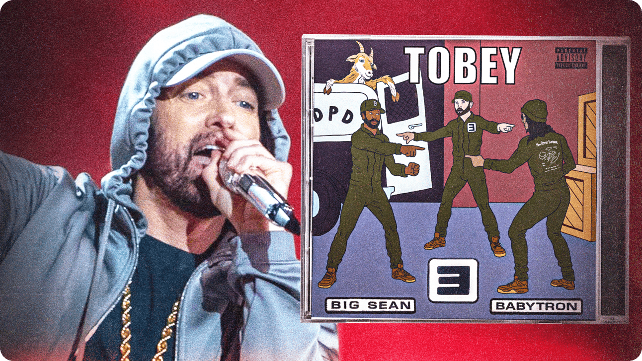 Eminem rapping into a mic
