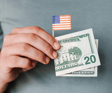 USA flag cash in hand