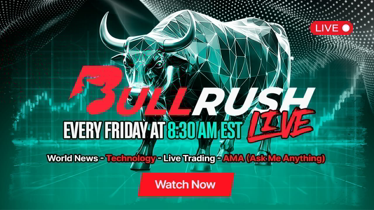 BullRush Live stream at 8:30 AM EST with Davin Spurrier, providing market insights for traders