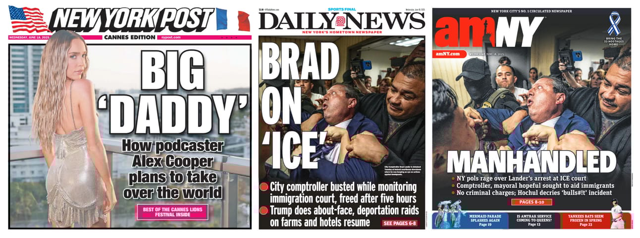 New York Newspaper Front Pages for June 18th, 2025