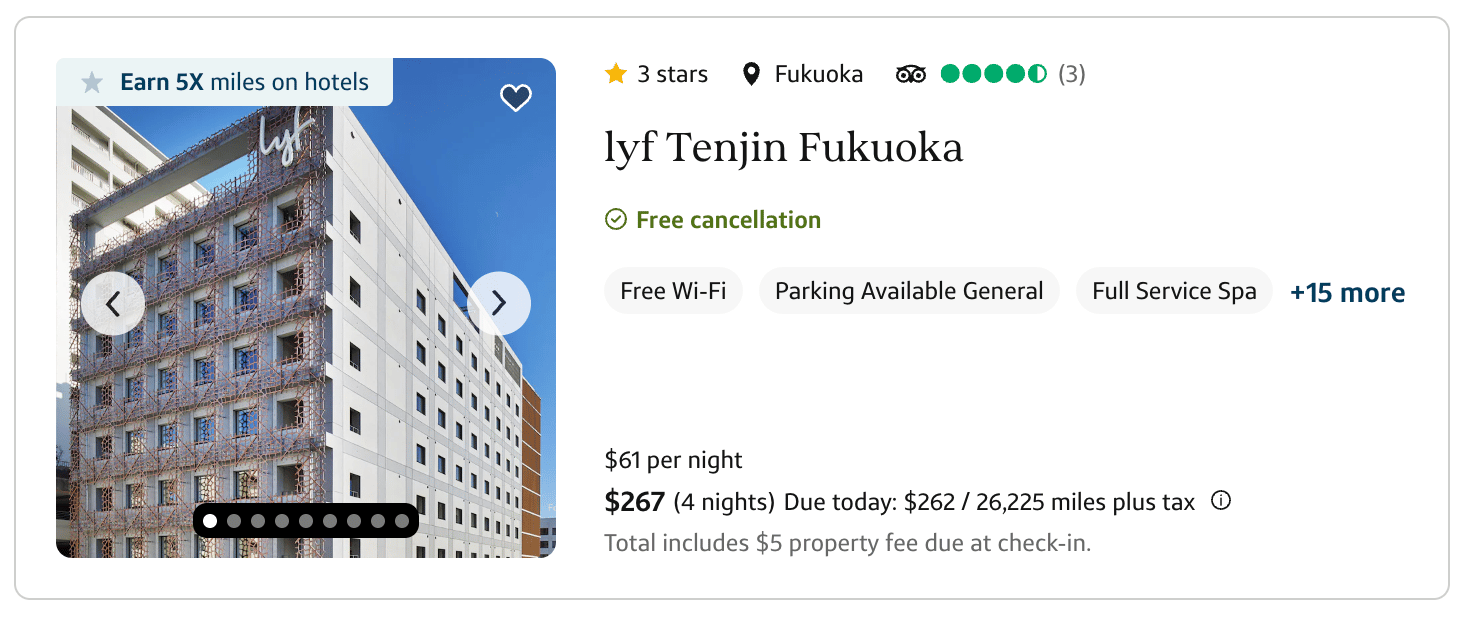 Four nights in Fukuoka for $267 total