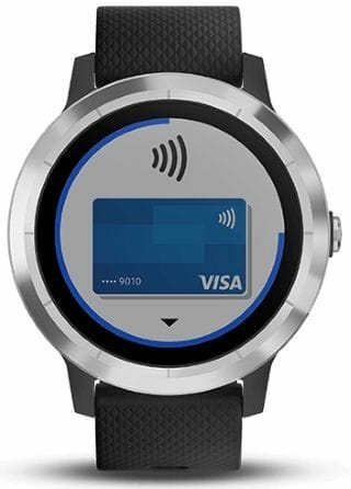 watch displaying GarminPay contactless payment