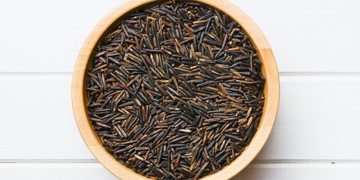 a bowl of black and brown wild rice