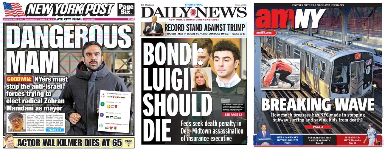 New York Newspaper Front Pages for April 2nd, 2025