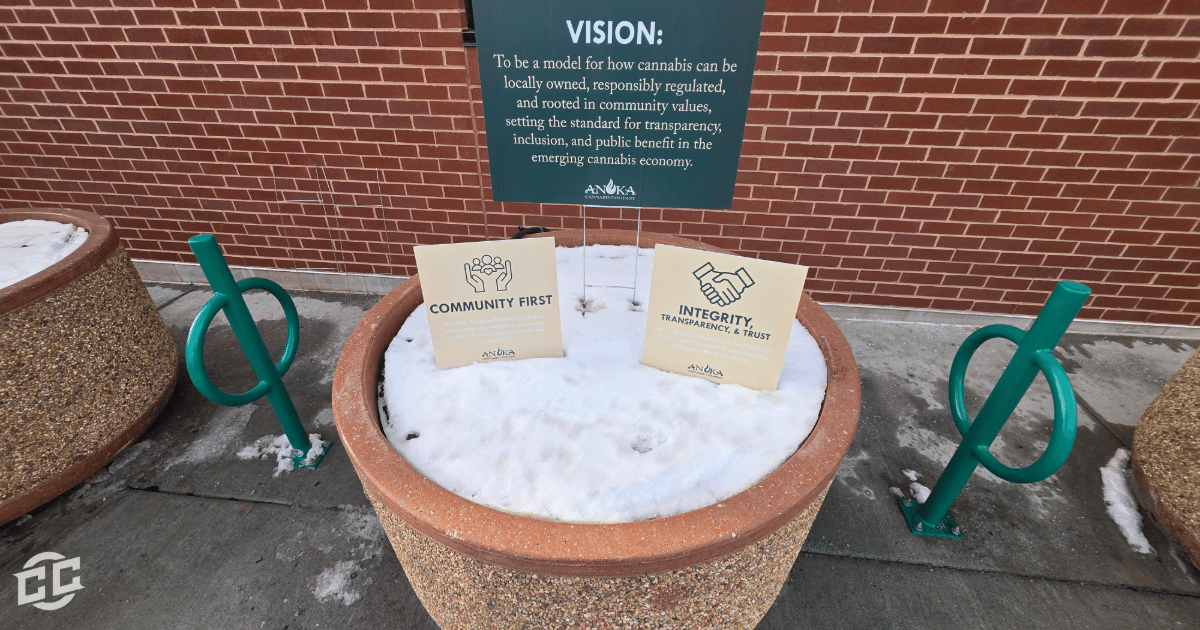 Vision and values signage outside the building.