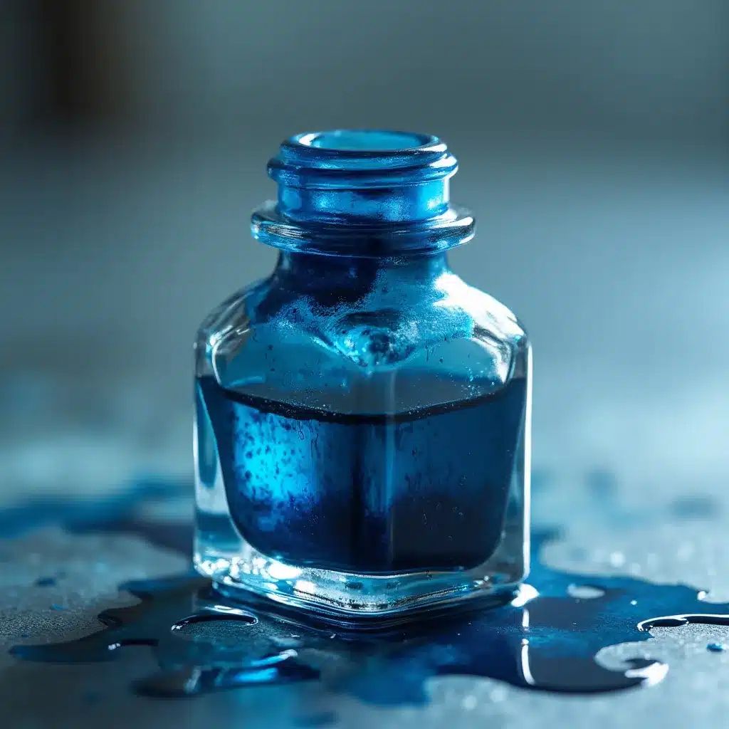 Closeup of methylene blue in a bottle