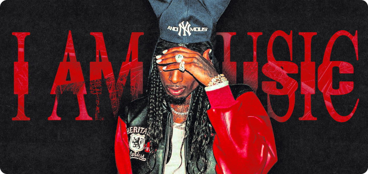Playboi Carti in front of album cover