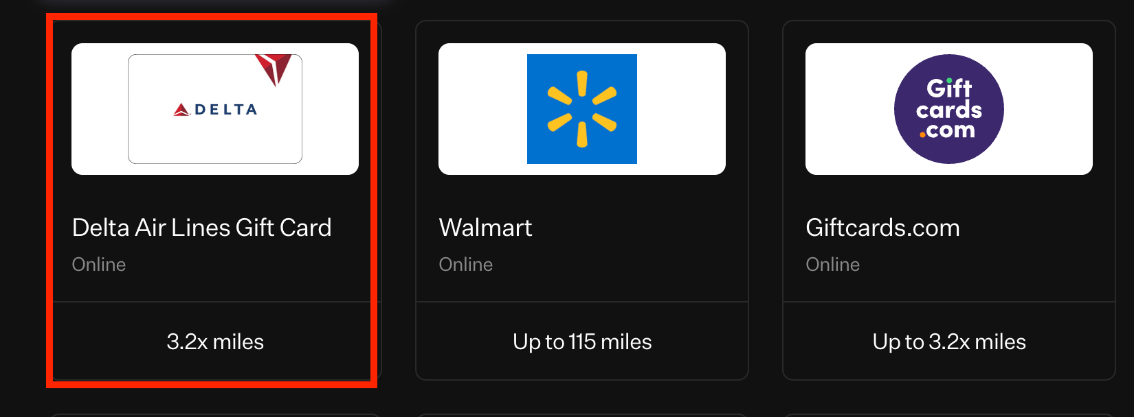 Earn 3.2x Rove Miles on Delta gift cards