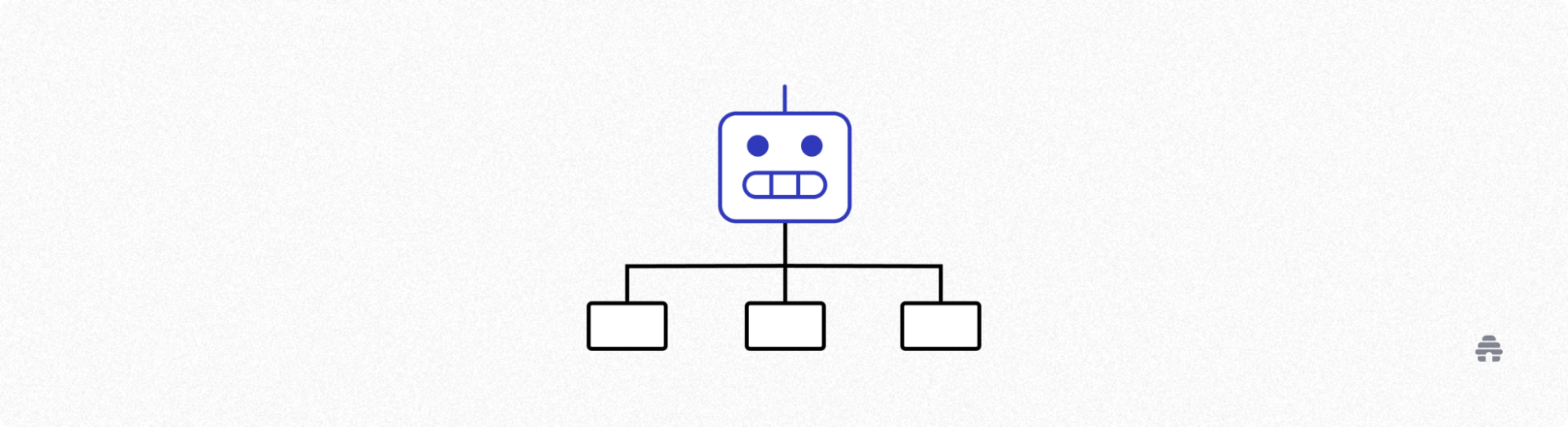 Illustration of a robot icon connected to multiple nodes, representing automation workflows and AI-powered newsletter tools. The graphic highlights how beehiiv helps creators automate subscriber management and content distribution.