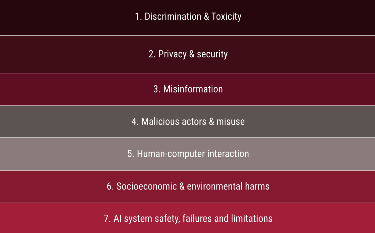 A list of domain risks for AI.