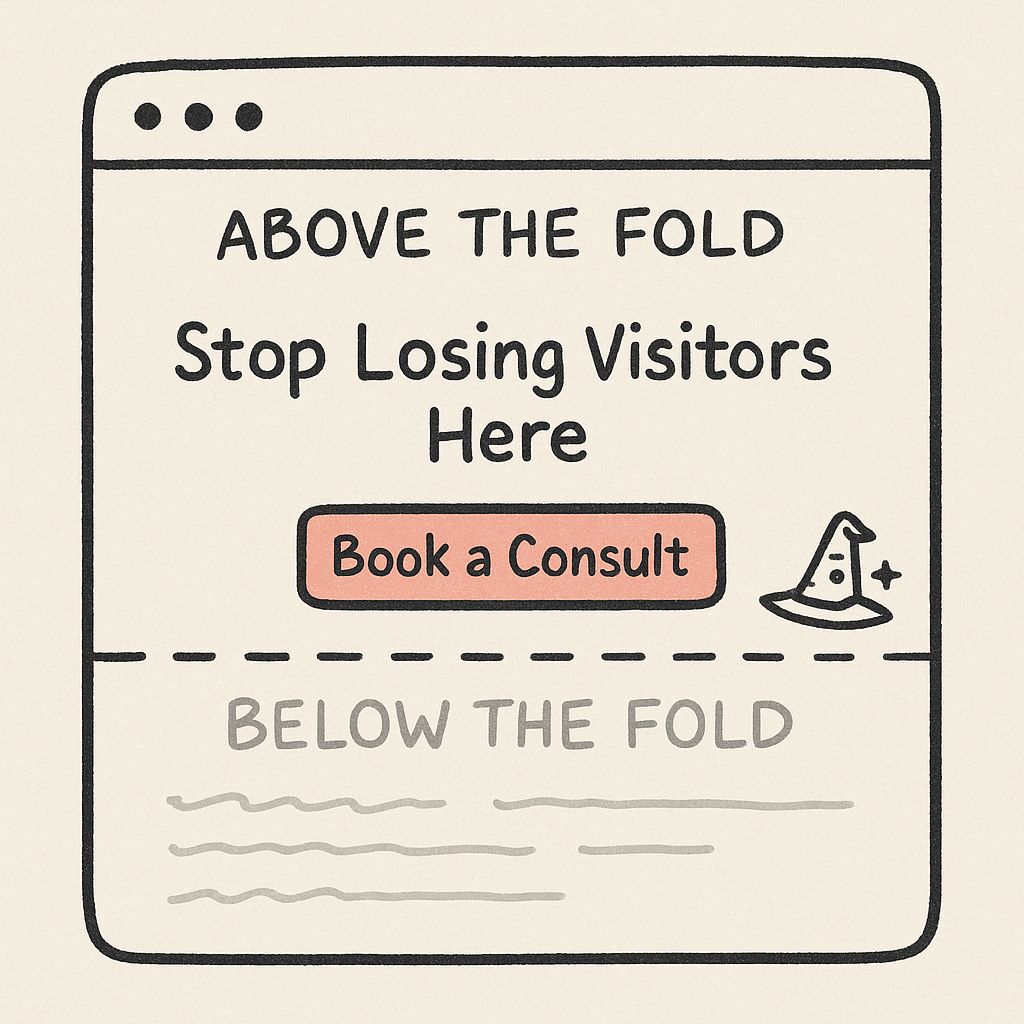 Graphics showing what above the fold means when looking at a website.