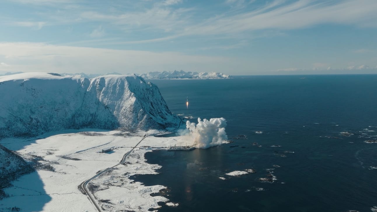 Isar Aerospace’s Spectrum launch vehicle lifts off during the first test flight from the Andøya Spaceport in Norway, on March 30, 2025.