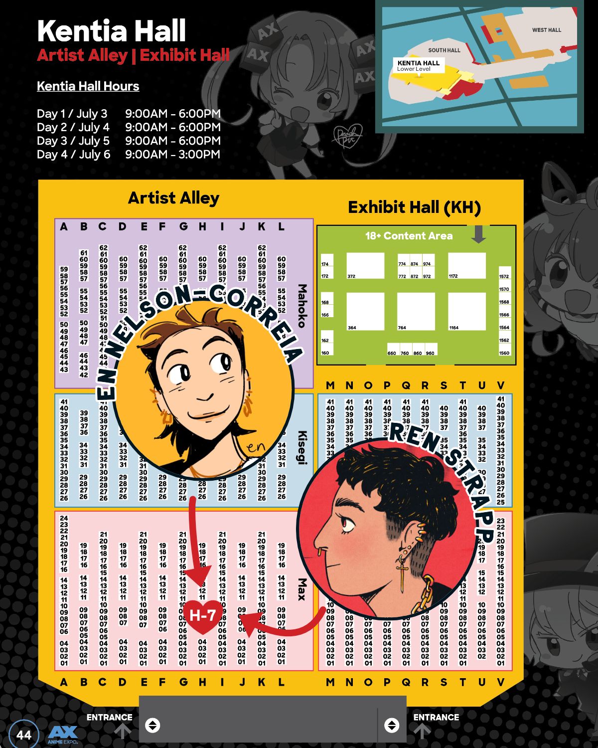 Table map for Anime Expo 2025 highlighting table H-7