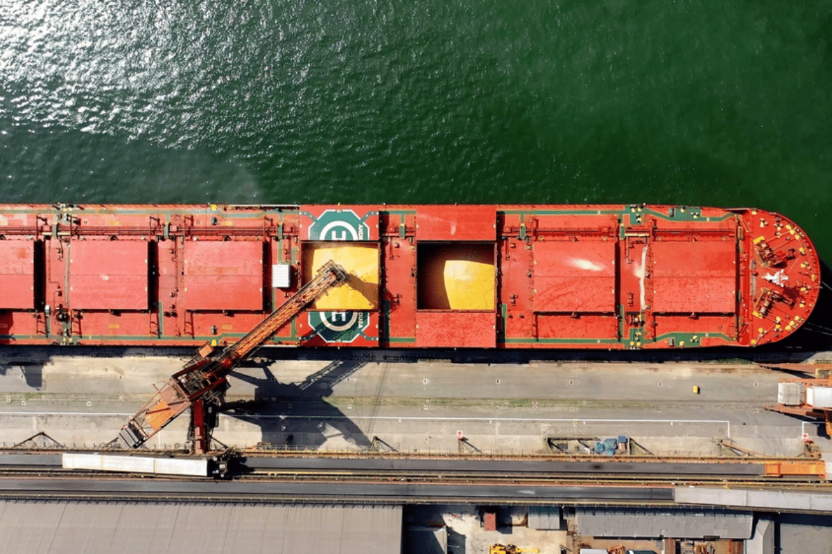 Freight Ship at the Port of Santos, Brazil's busiest. Photo: By Drone Videos/Shutterstock