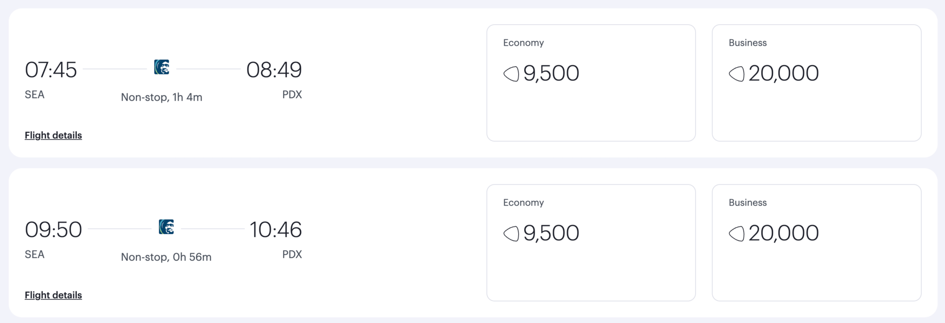 Seattle to Portland for 9,500 Avios on Alaska