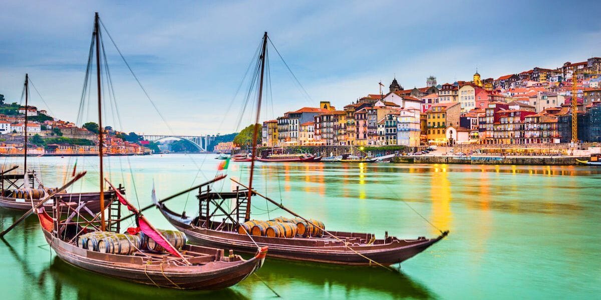 Porto river with boats with wine filled barrels