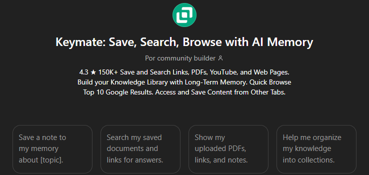 Keymate: Save, Search, Browse with AI Memory