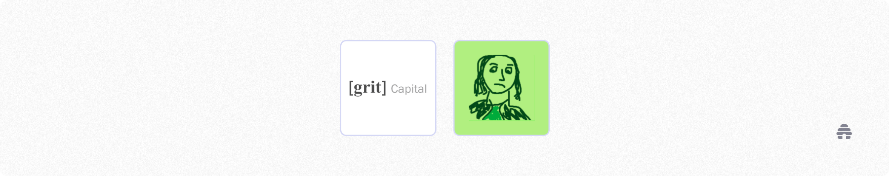 Two newsletter brand tiles—Grit Capital and an illustrated creator logo—shown as examples of creator-led publications featured on the beehiiv platform.
