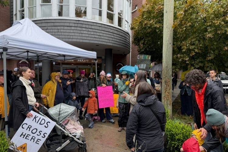OneCity councillor Lucy Maloney addressed the crowd gathered at Willow Street and 16th Avenue