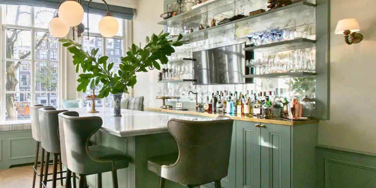 a green bar in an Airbnb