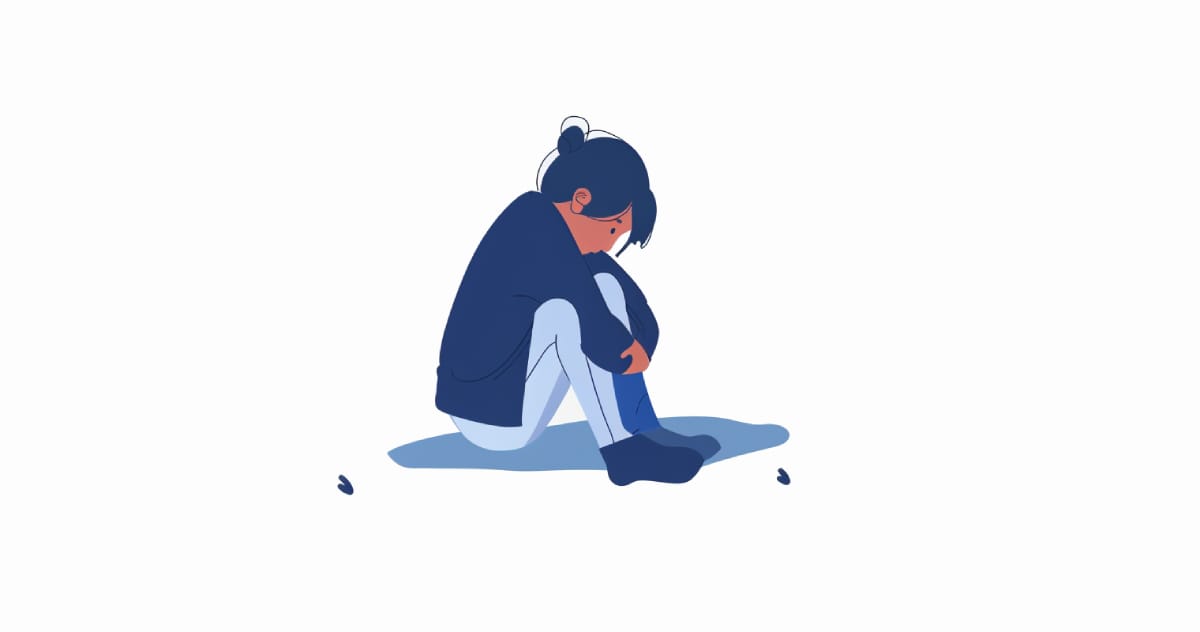 Sad Child on the floor on white background