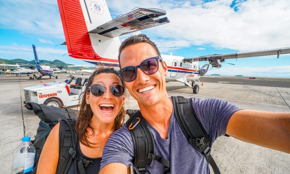 two travelers by airplanes