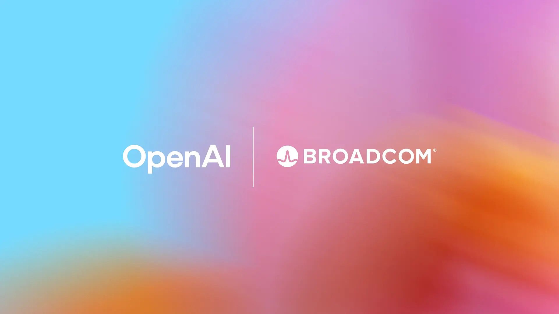 Logos d’OpenAI et de Broadcom sur un fond dégradé coloré symbolisant leur partenariat stratégique dans le développement de systèmes d’accélérateurs et de réseaux IA.