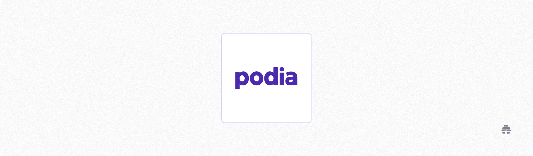 Podia logo centered on a light background, representing a creator platform for selling digital products compared with beehiiv monetization options.