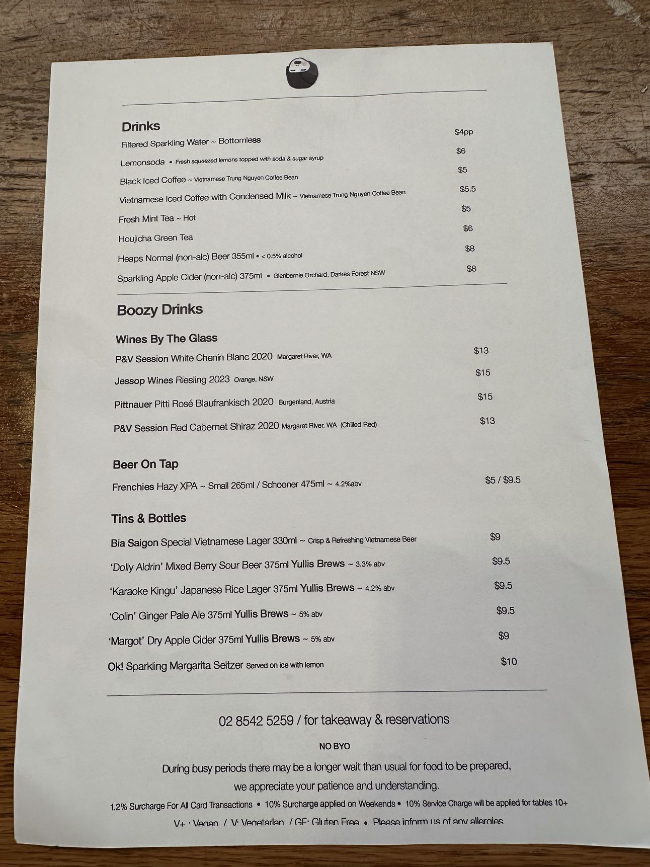 Drinks Menu