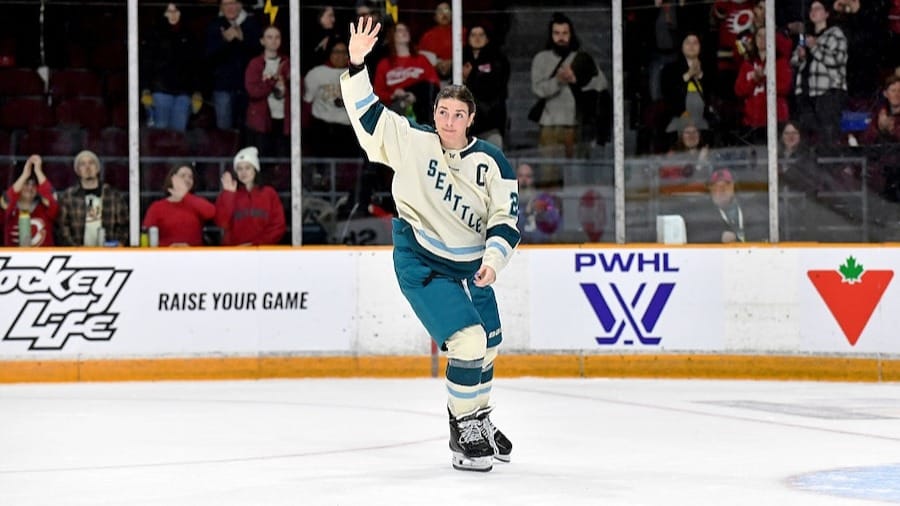 Hilary Knight #21 of the Seattle Torrent is announced as heading to the 2026 Winter Olympic Games as part of Team USA after the game against the Ottawa Charge 