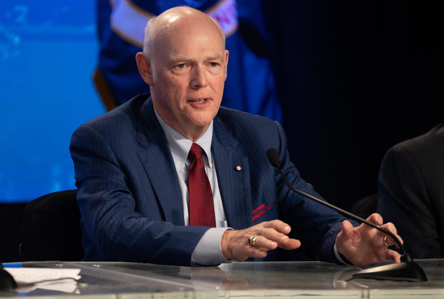Tory Bruno, former president and CEO of United Launch Alliance, speaks at a 2024 news conference at NASA’s Kennedy Space Center in Florida.