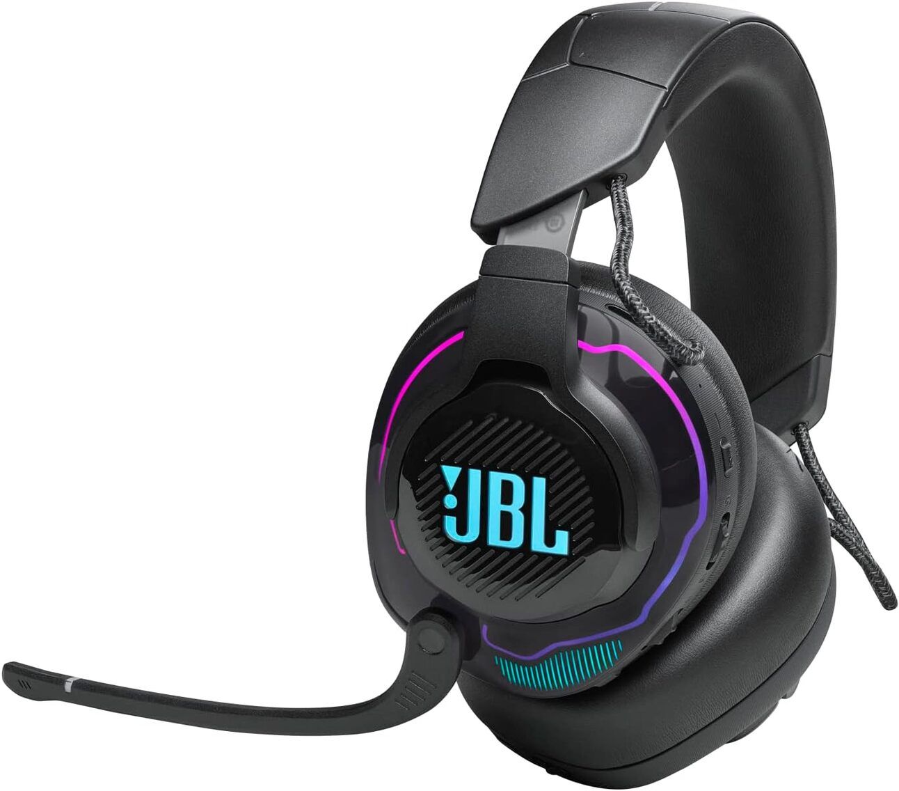 JBL Quantum 910 Wireless – The Surround Sound King A wireless surround sound headset with active noise cancellation, ideal for an Overwatch 2 setup in a lively, busy home.