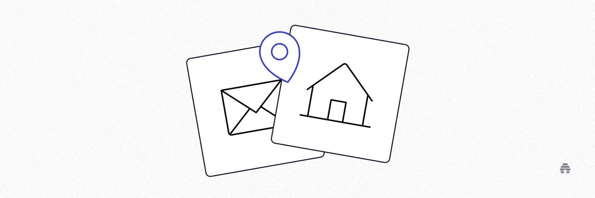 Illustration of overlapping cards with an email envelope and a house icon connected by a location pin, representing newsletter signup sources and website traffic. The graphic highlights how beehiiv helps creators track where subscribers discover and join their newsletter