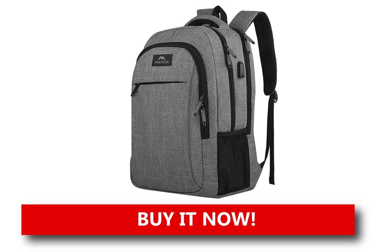 A Stylish Anti-Theft Backpack for Day Trips A modern anti-theft backpack with hidden zippers and a USB charging port, worn by a traveler walking through a bustling European street.