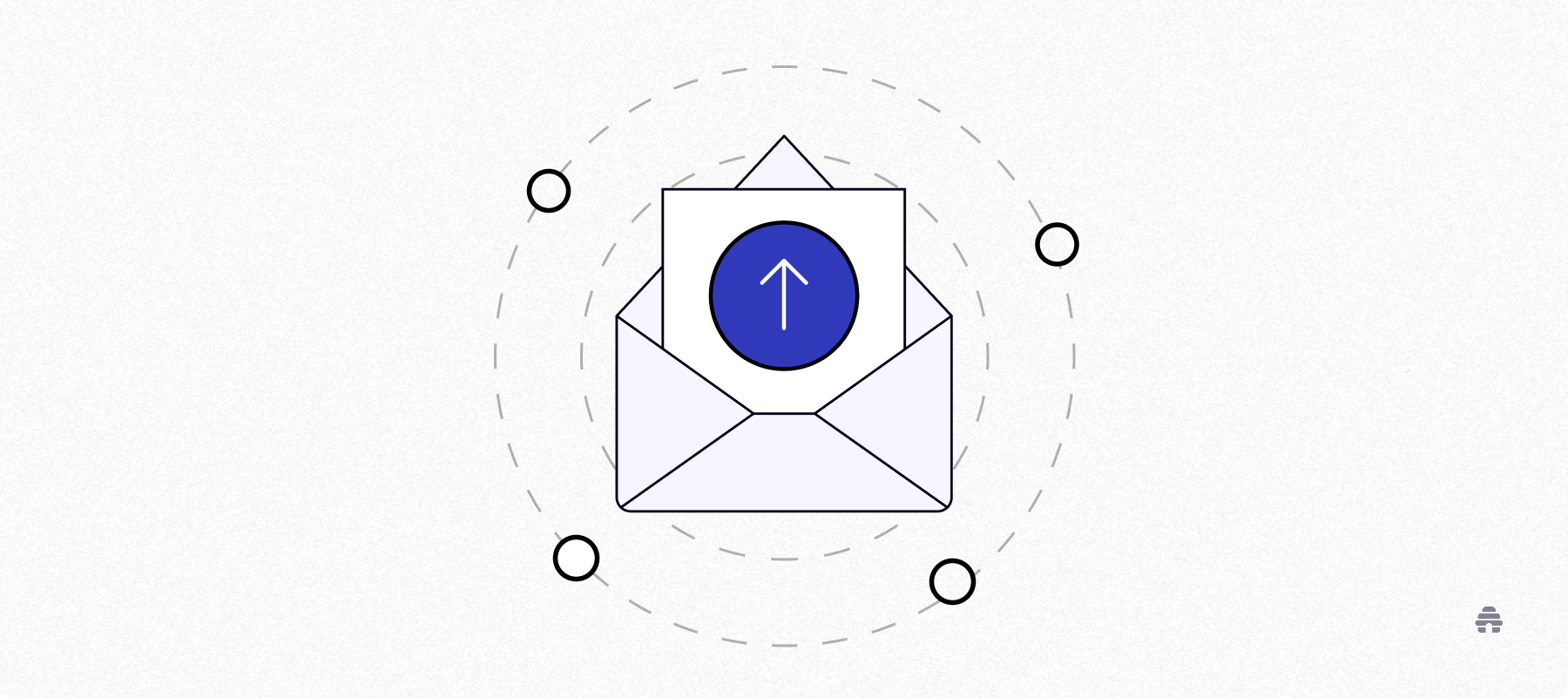 Illustration of an open envelope with an upward arrow on a letter, symbolizing sending or publishing an email newsletter, representing beehiiv’s platform for newsletter growth and distribution.