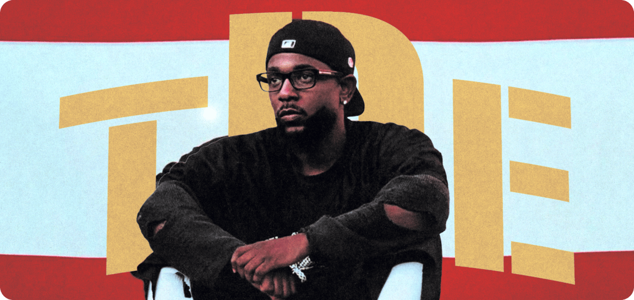 Kendrick in front of TDE logo