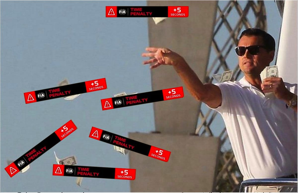 wolf of wall street throwing money meme but the money is fia time penalties