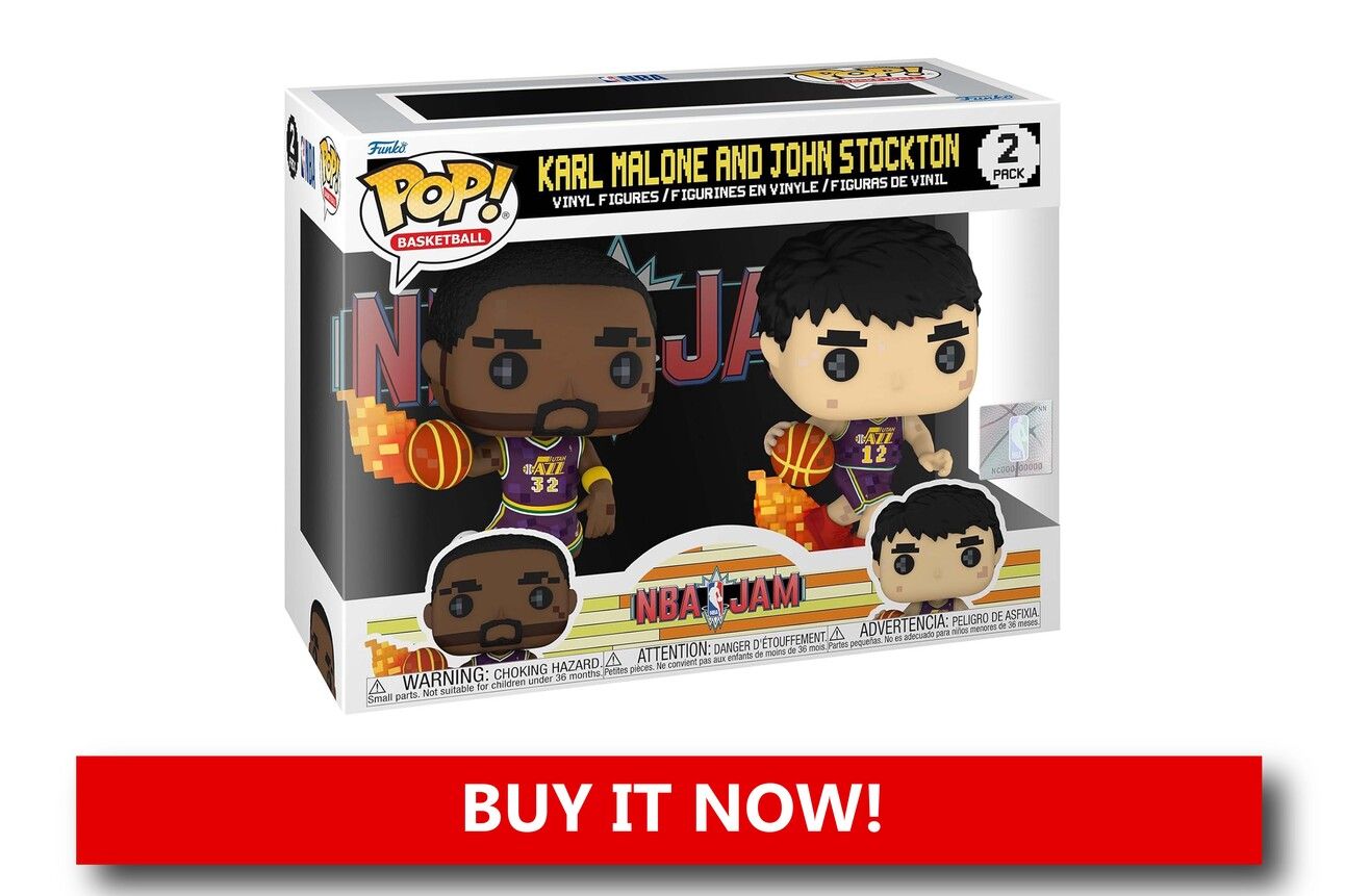 Utah Jazz Karl Malone Funko Pop! Funko Pop! figure of Karl Malone in No. 32 Utah Jazz jersey mid-post move.