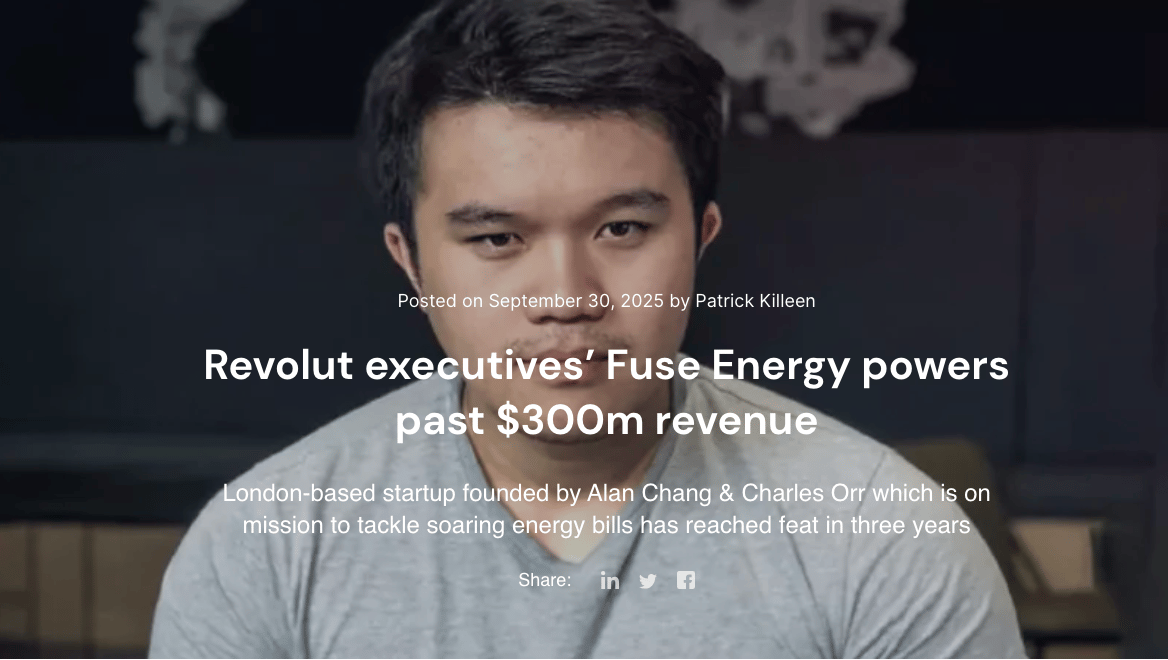 An article screenshot of Fuse Energy passing $300M