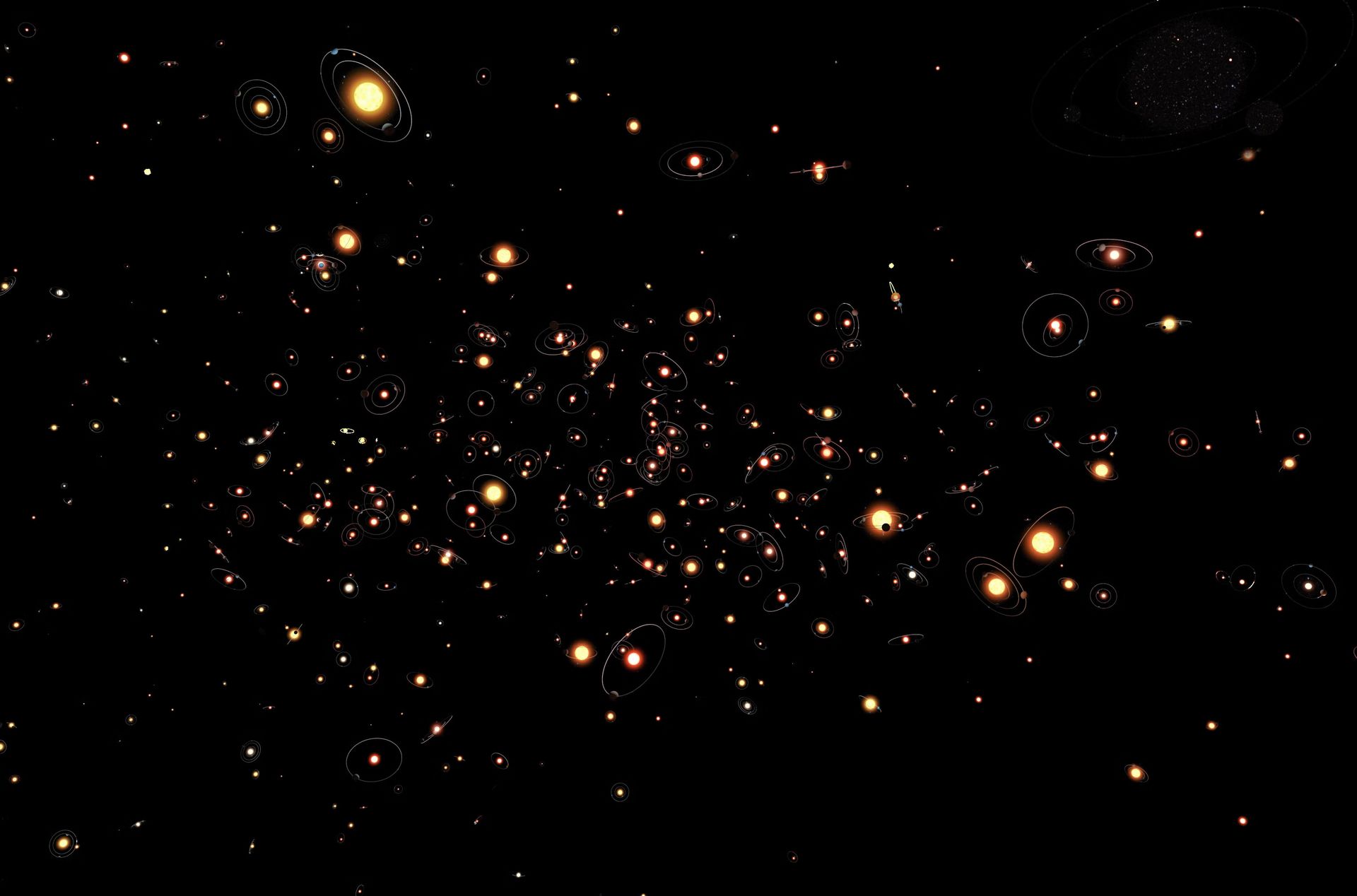 An artist’s illustration of planets around stars in the Milky Way. (Credit: ESO/M. Kornmesser)