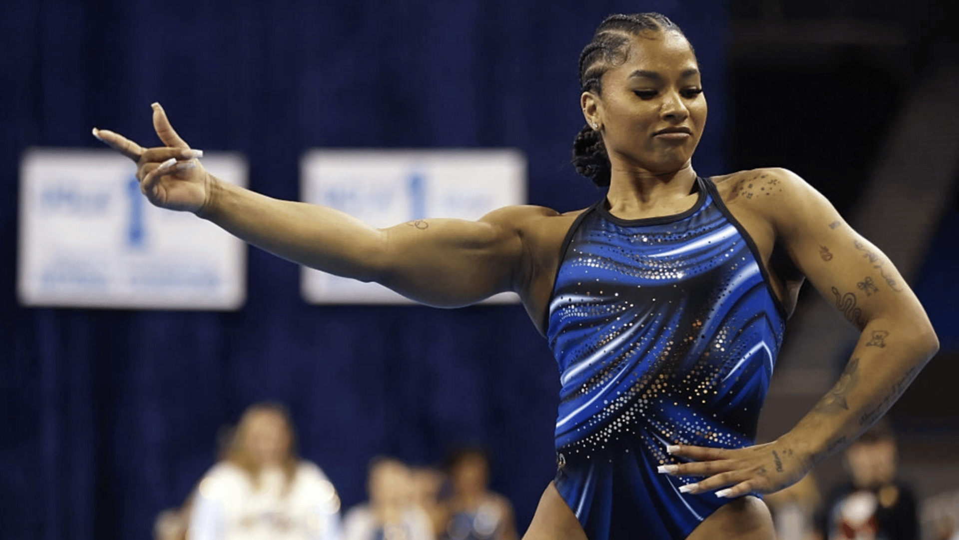 Jordan Chiles of the UCLA Bruins competes on floor exercise during "Meet The Bruins" 2026 