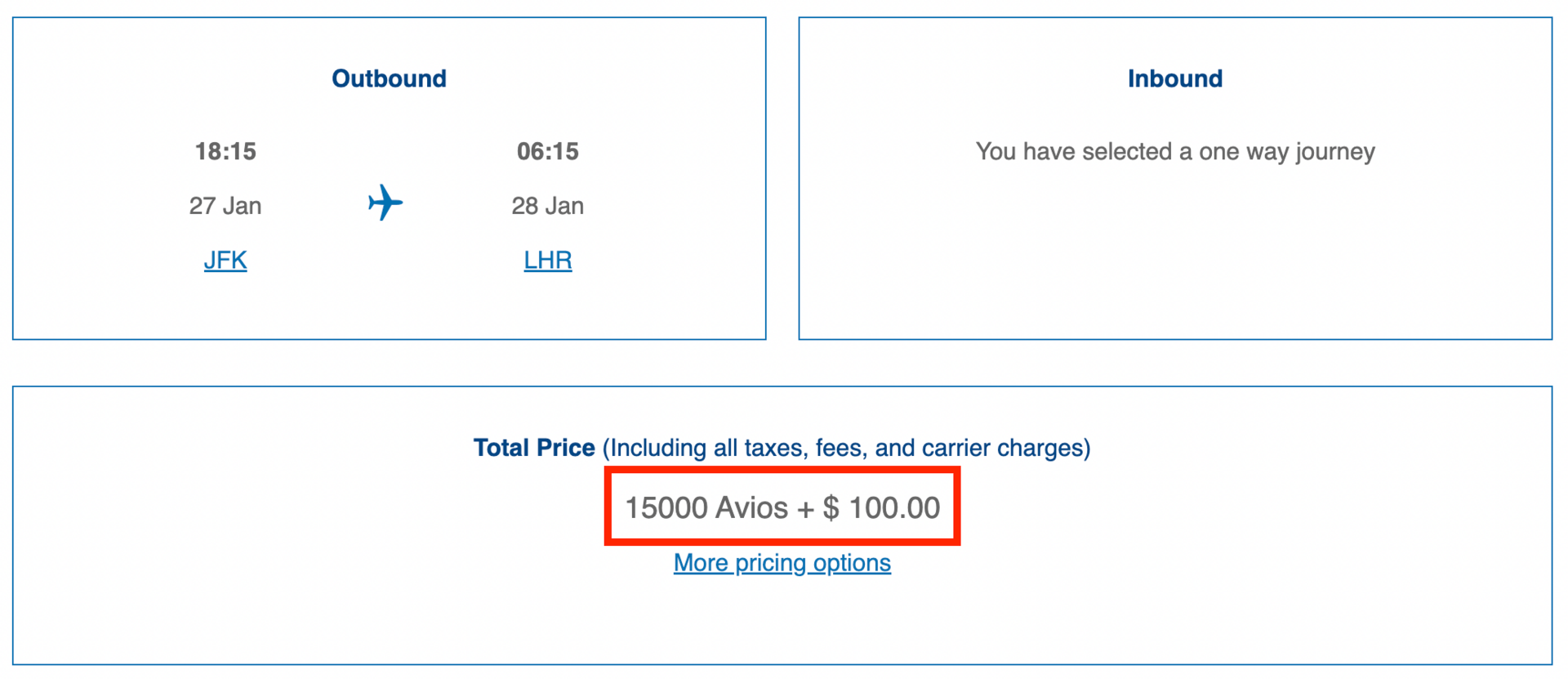New York to London for 15,000 Avios