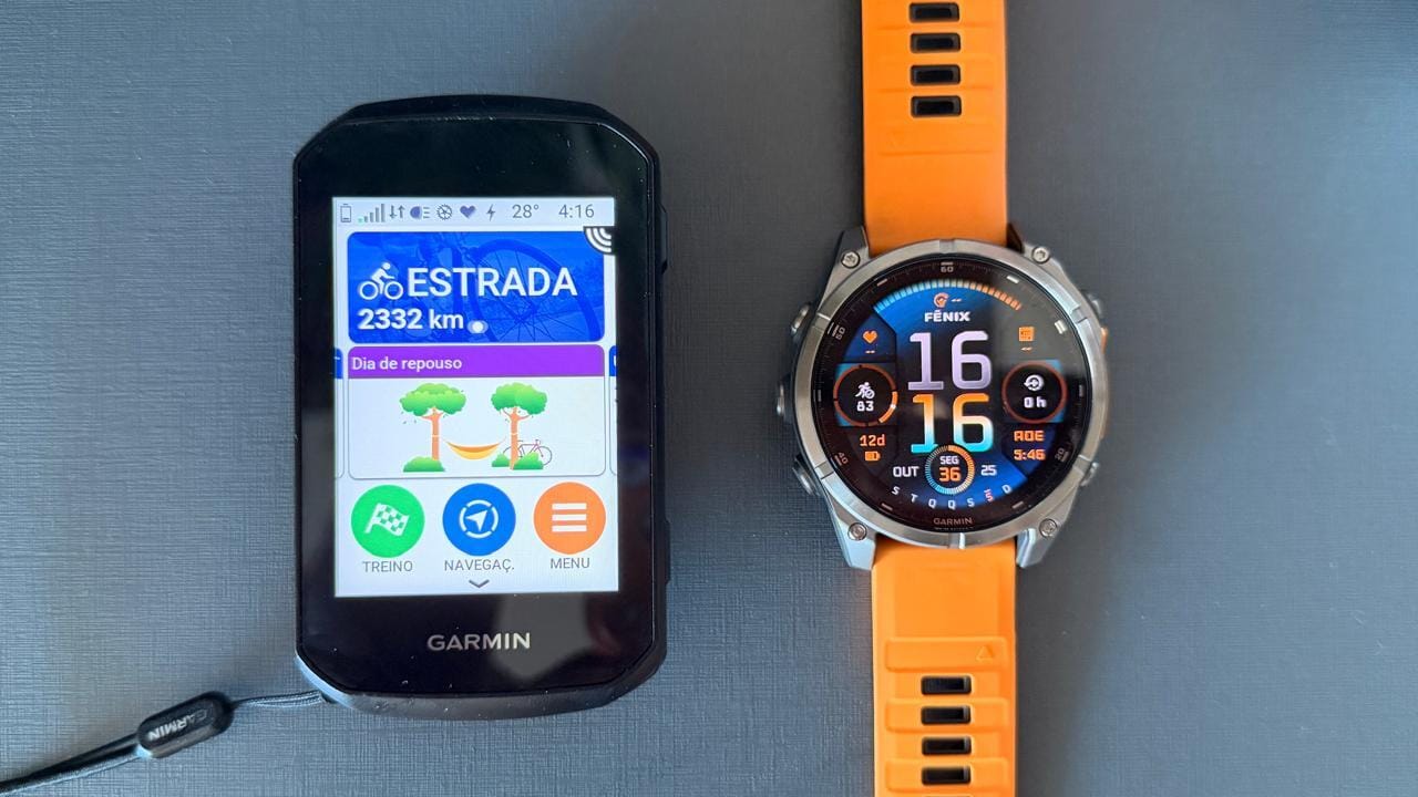 um Fênix 8 47mm AMOLED e um Edge 850