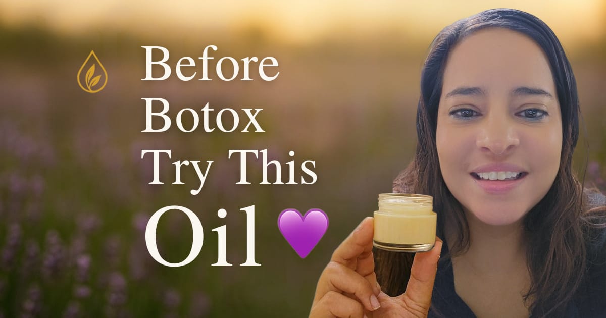 Jenice Story smiling and holding The Lip Ritual™ with text reading “Before Botox Try This Oil.”