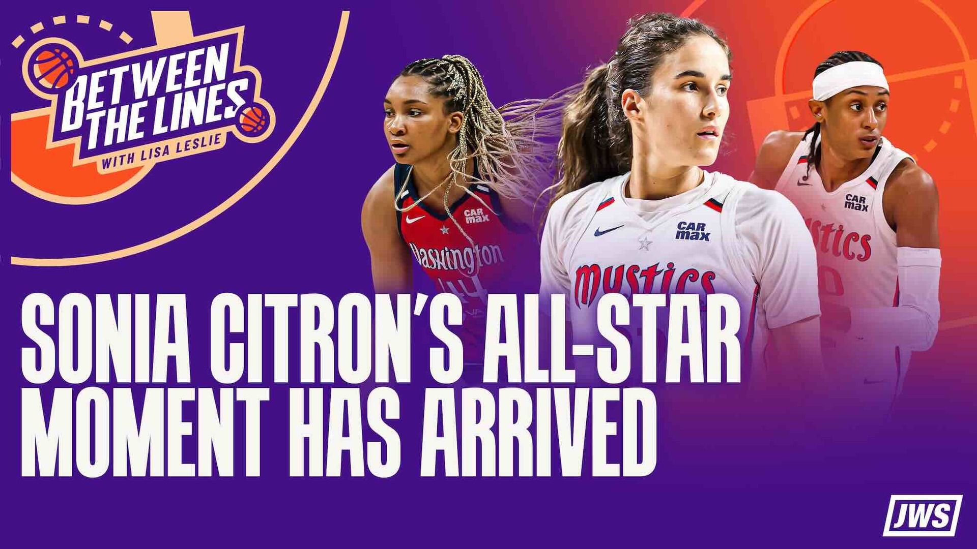 Promotional image for Between the Lines with Lisa Leslie featuring Mystics rookie Sonia Citron.